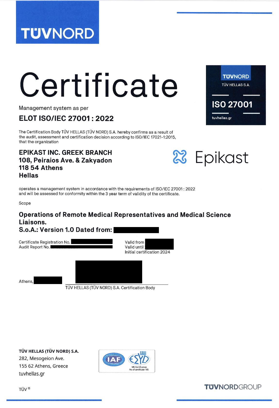 Redacted ISO 27001 audit letter